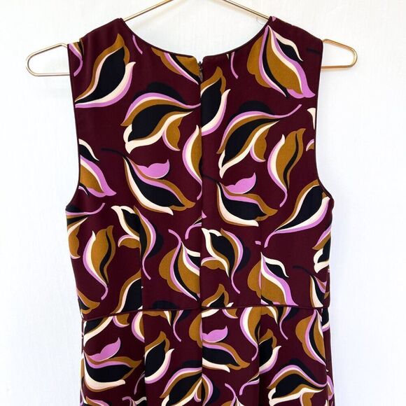 Ann Taylor Purple Burgundy Brown Leaf Print Sleeveless Professional Work Dress 6 - Picture 8 of 9